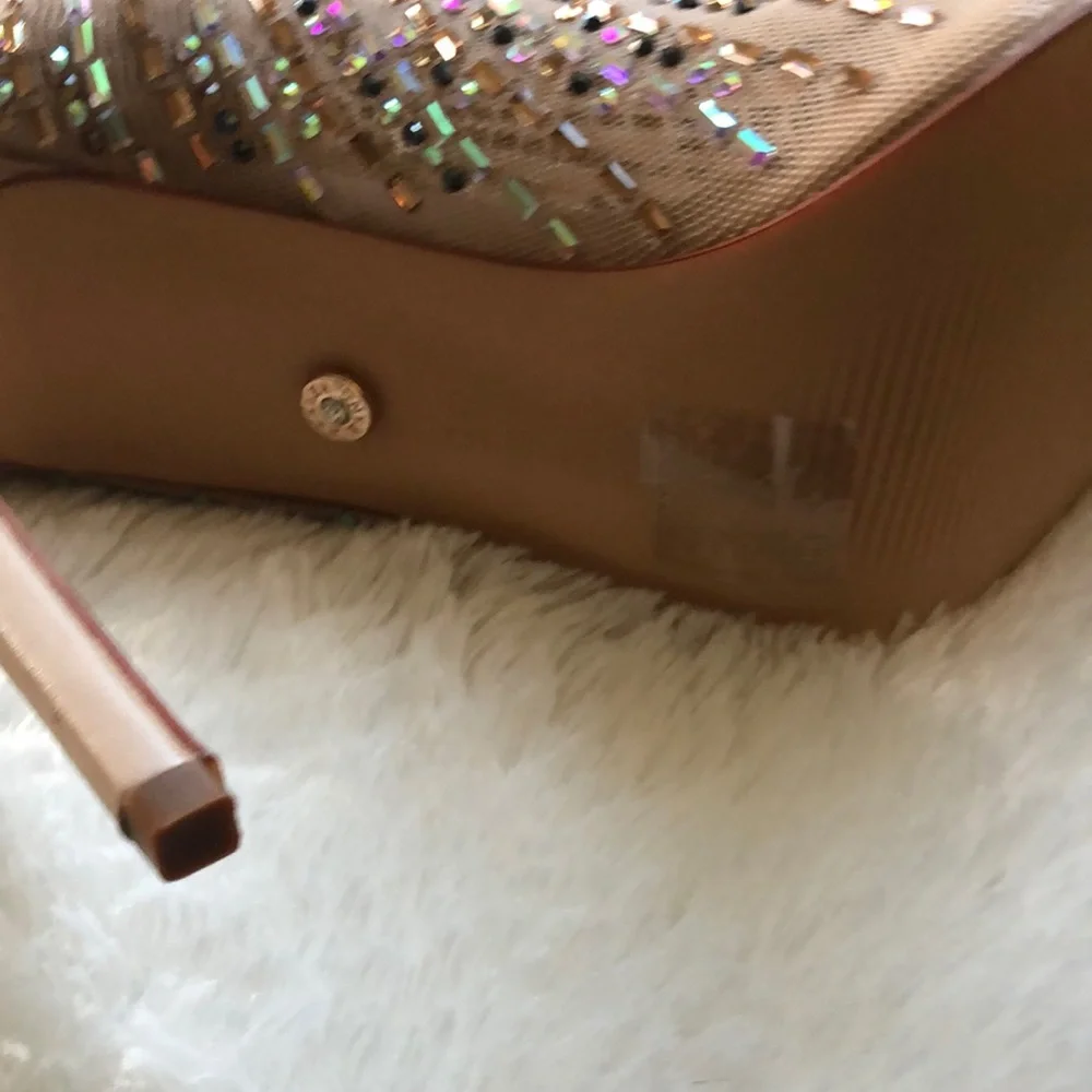 Azalea Wang Women's Tan Heeled Boots with Rhinestones - Picture 7 of 11